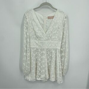 Keepsake Lace long Balloon Sleeve romper white Sz S